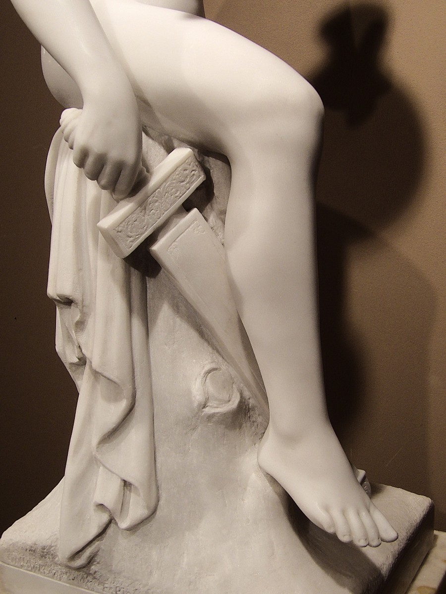 EMILE PICAULT - Sculpture en marbre de Carrare d'Hermès/Mercure-photo-5