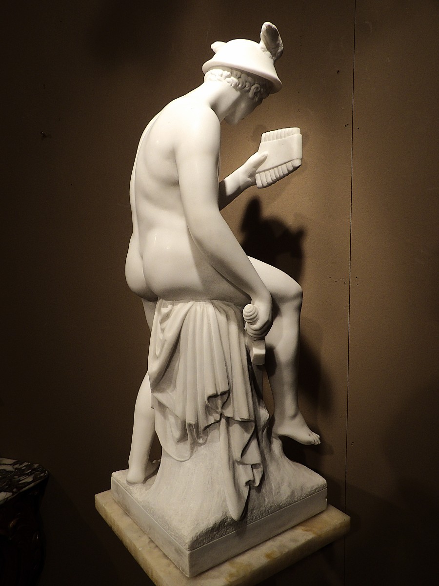 EMILE PICAULT - Sculpture en marbre de Carrare d'Hermès/Mercure-photo-6