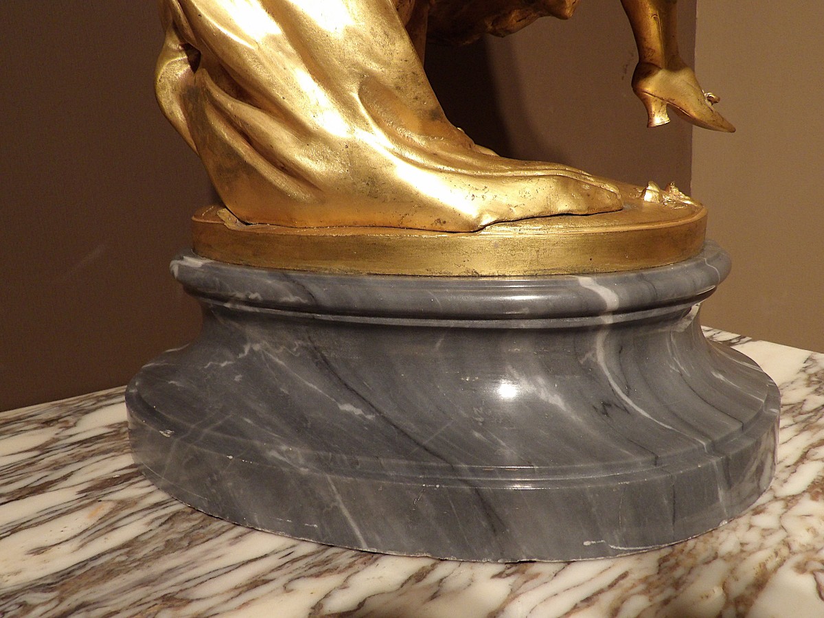 Affortunato Gory - Elegant Lady In Gilt Bronze And Carrara Marble-photo-1
