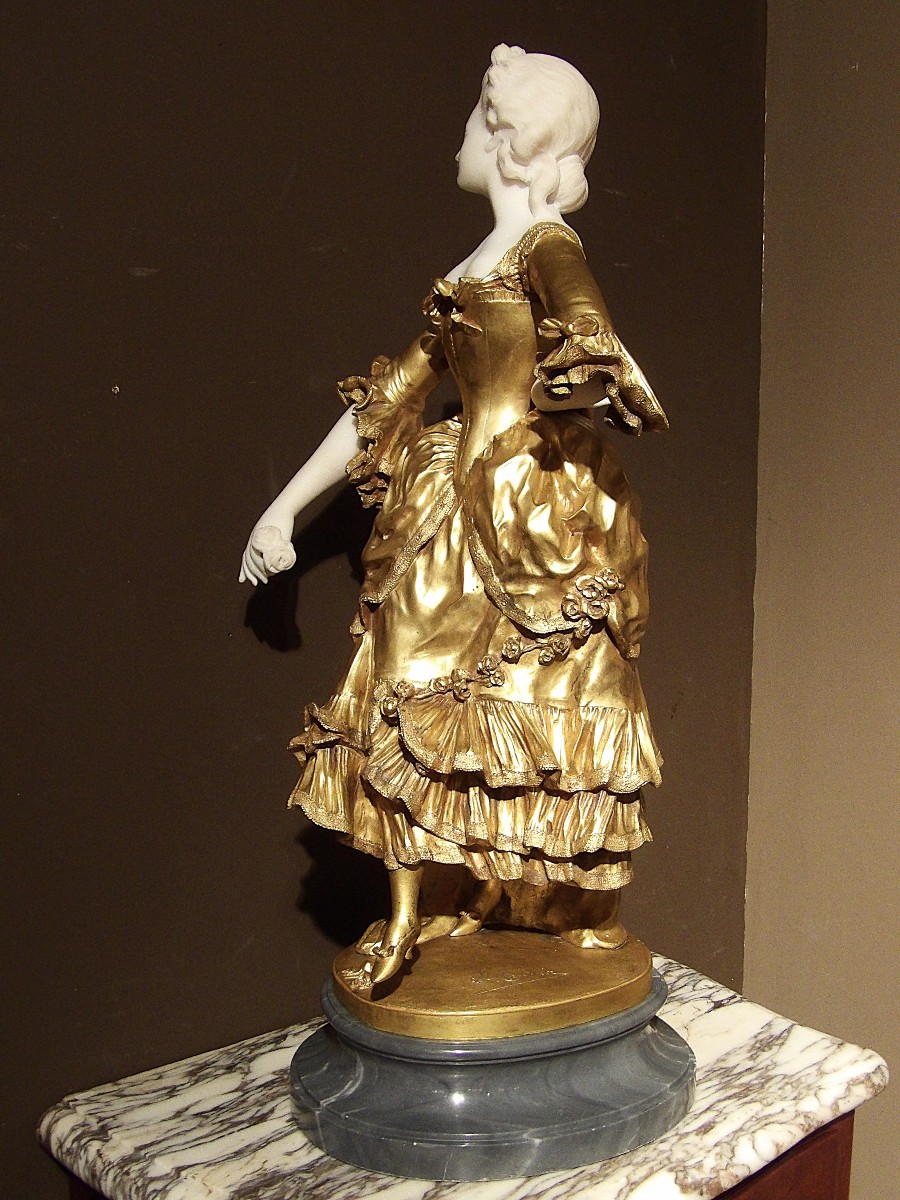 Affortunato Gory - Elegant Lady In Gilt Bronze And Carrara Marble-photo-2