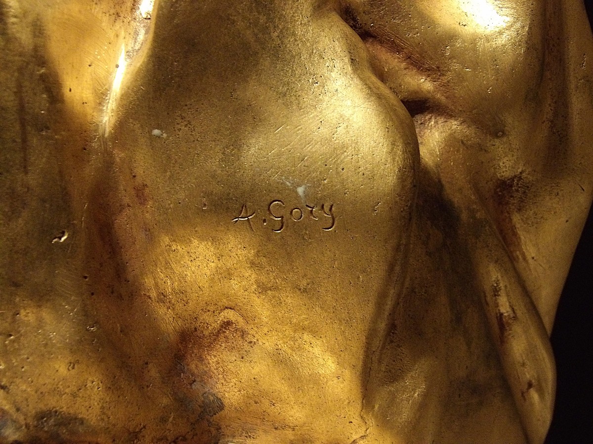 Affortunato Gory - Elegant Lady In Gilt Bronze And Carrara Marble-photo-8