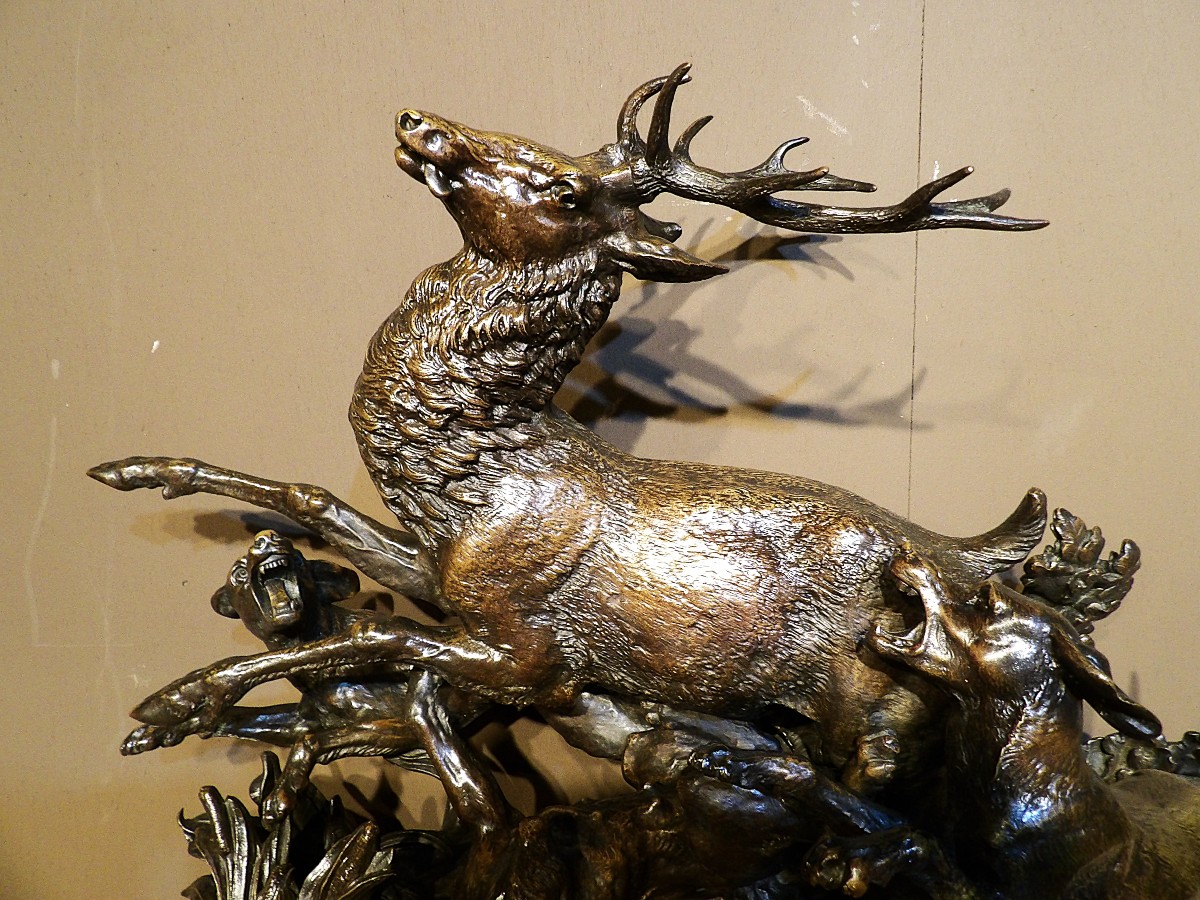 Monnehaye – Bronze – Stag And Hunting Dogs-photo-2