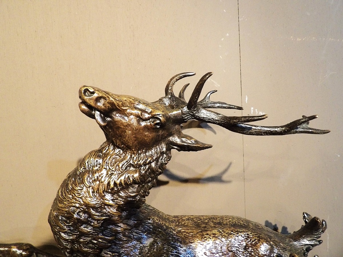 Monnehaye – Bronze – Stag And Hunting Dogs-photo-3
