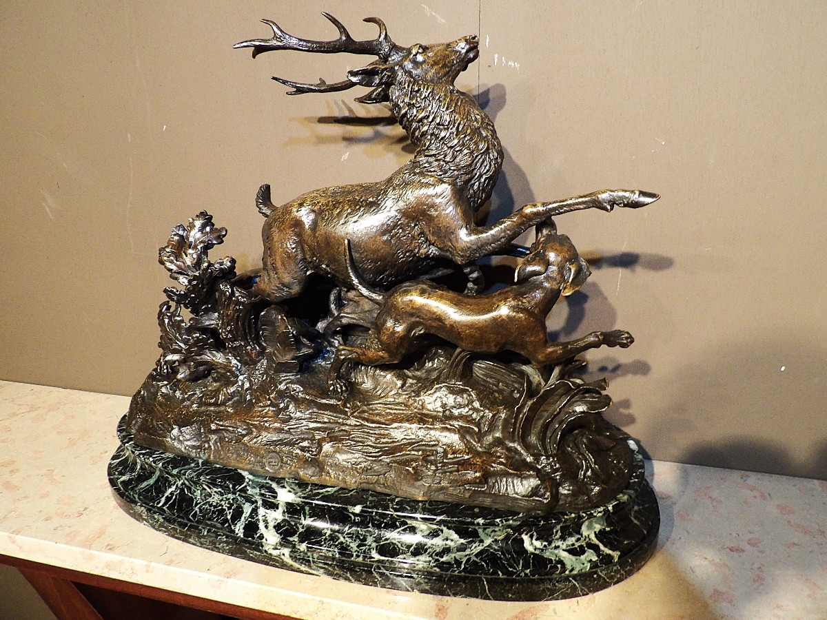 Monnehaye – Bronze – Stag And Hunting Dogs-photo-3