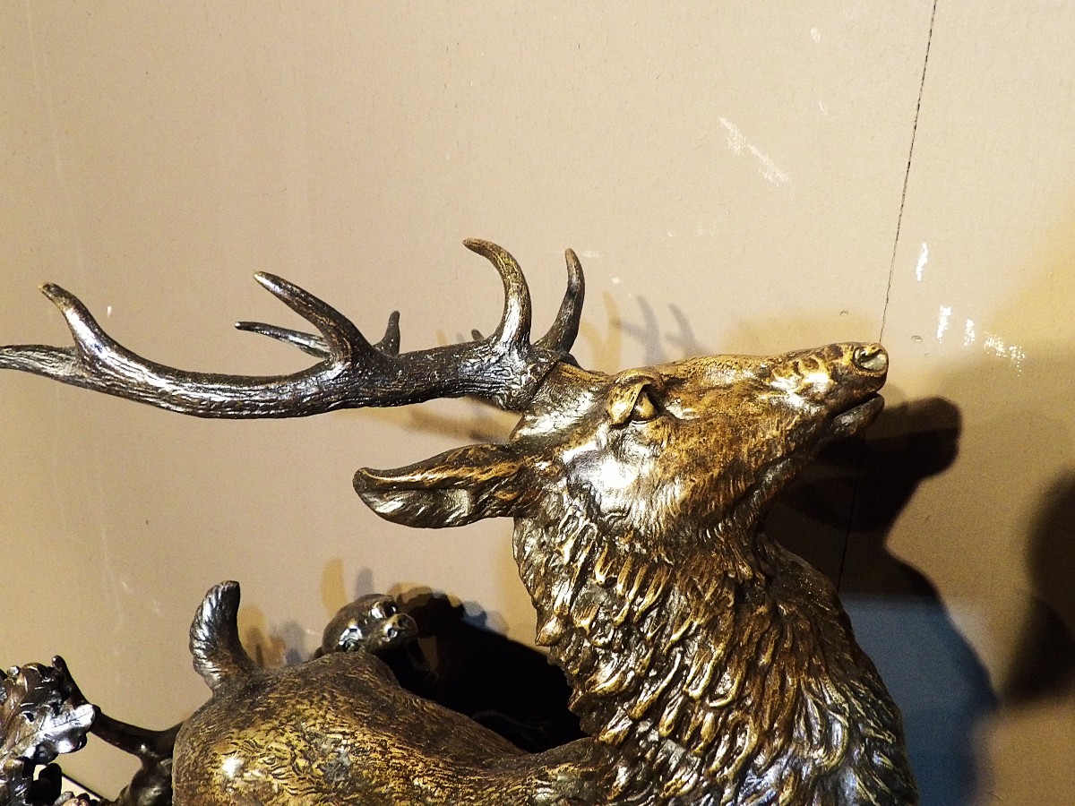 Monnehaye – Bronze – Stag And Hunting Dogs-photo-4