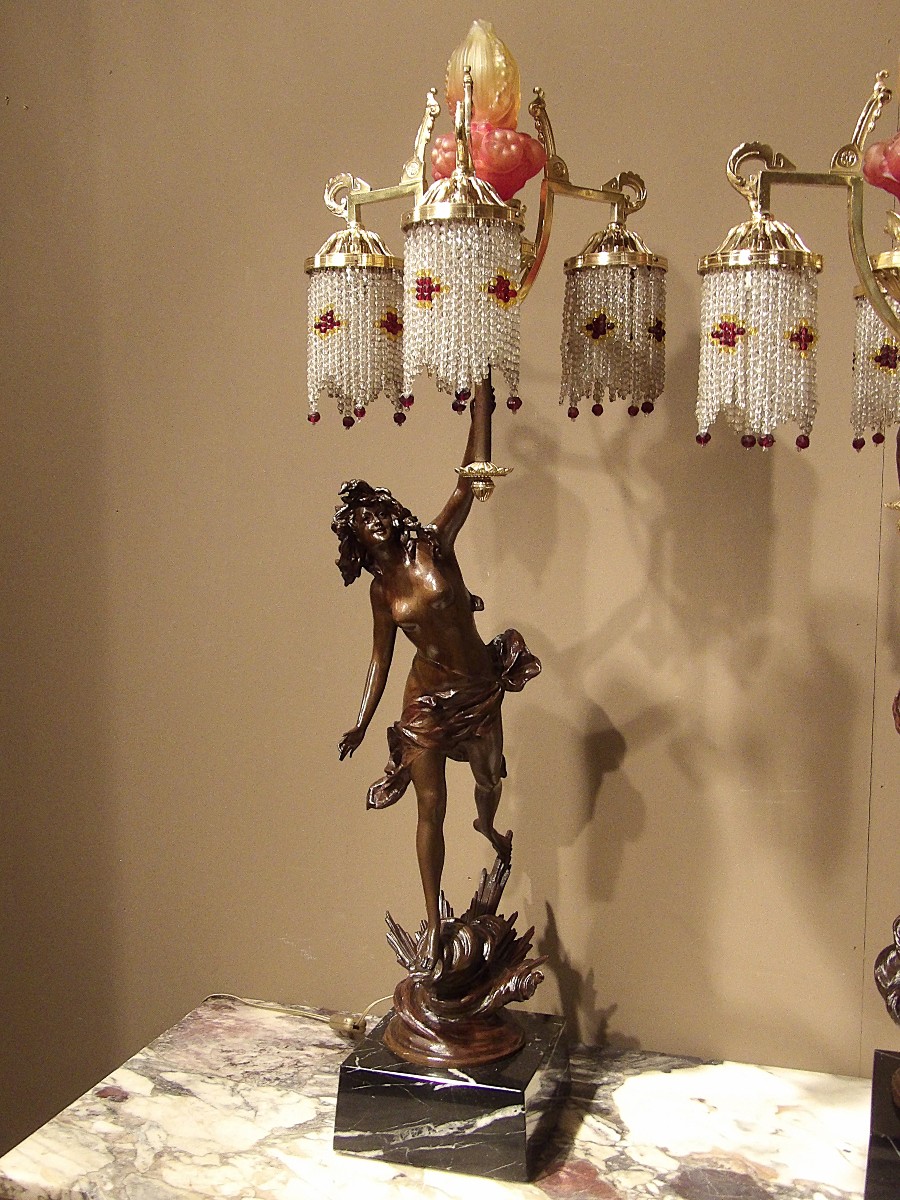 Paire de lampes en bronze « Allégorie du Jour et de la Nuit »-photo-2