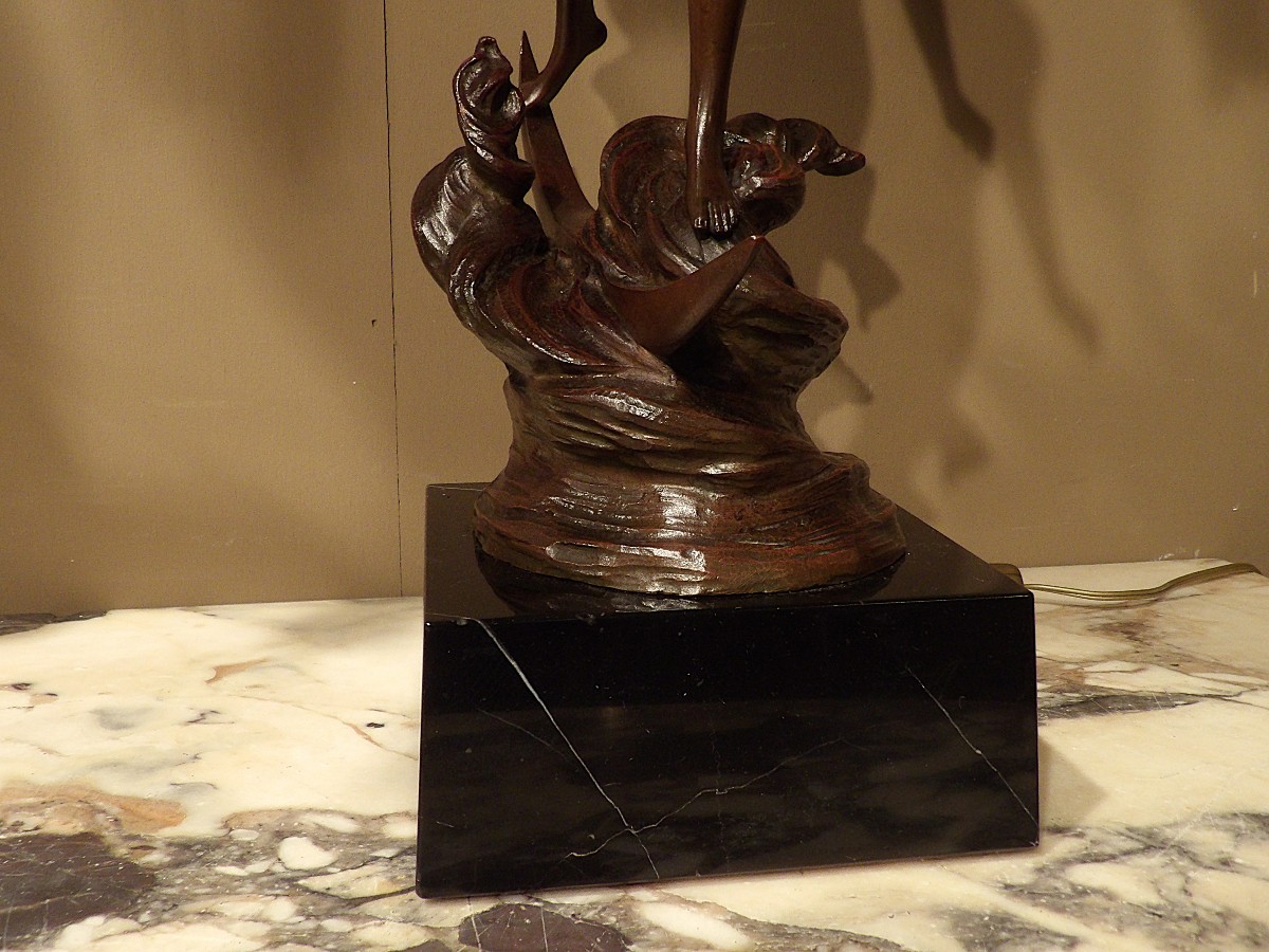 Paire de lampes en bronze « Allégorie du Jour et de la Nuit »-photo-4