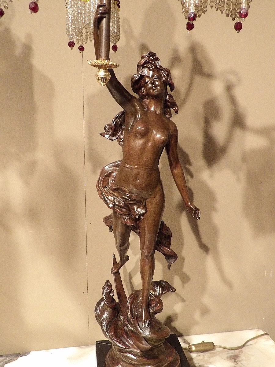 Paire de lampes en bronze « Allégorie du Jour et de la Nuit »-photo-1