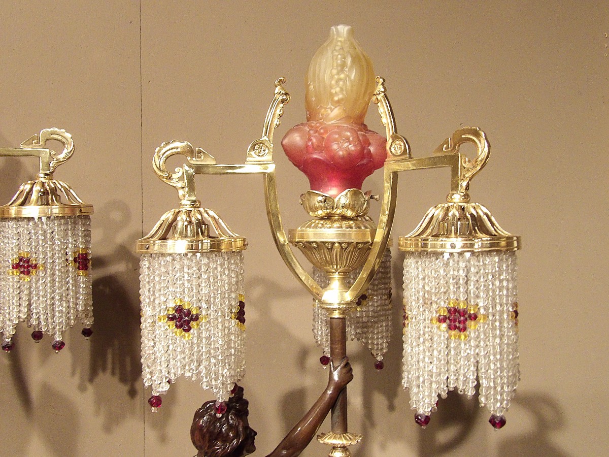 Paire de lampes en bronze « Allégorie du Jour et de la Nuit »-photo-4