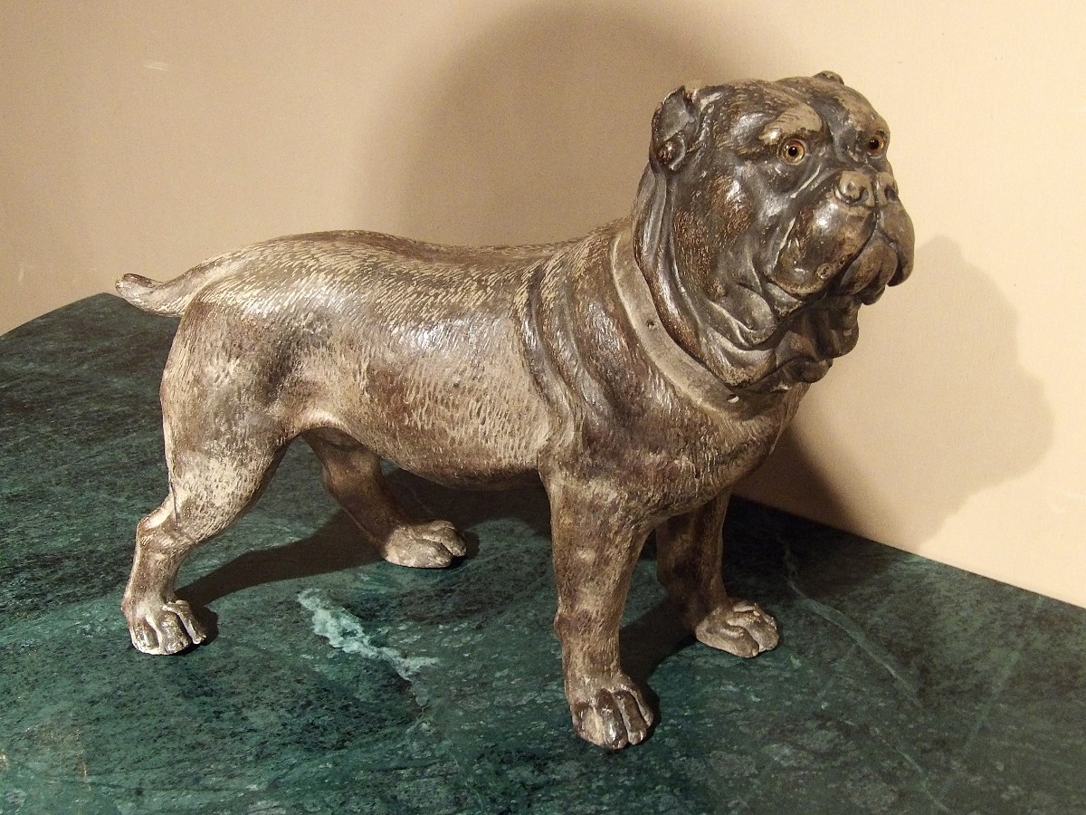 Bouledogue français en terre cuite polychrome-photo-2