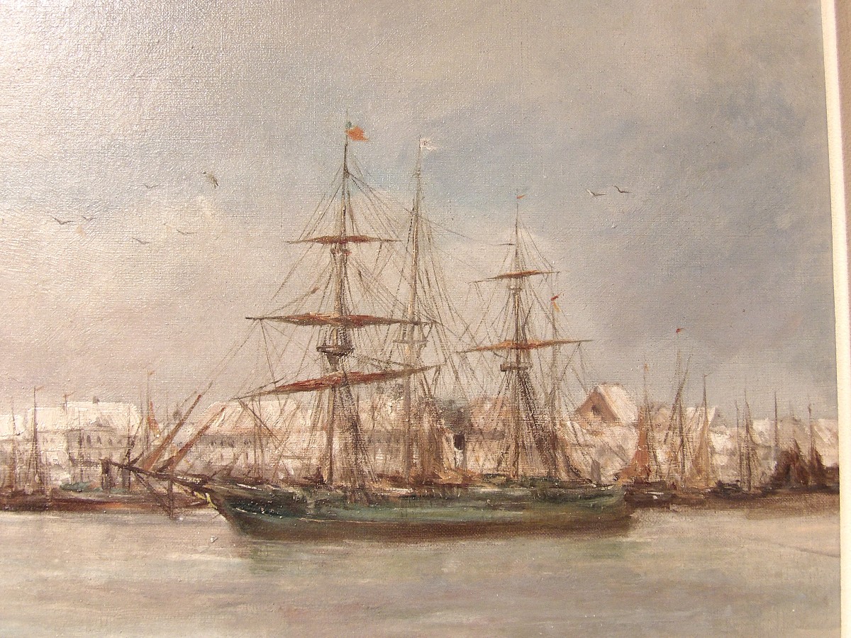 JEAN HILL – Tableau “Vue sur le port d’Anvers”-photo-2