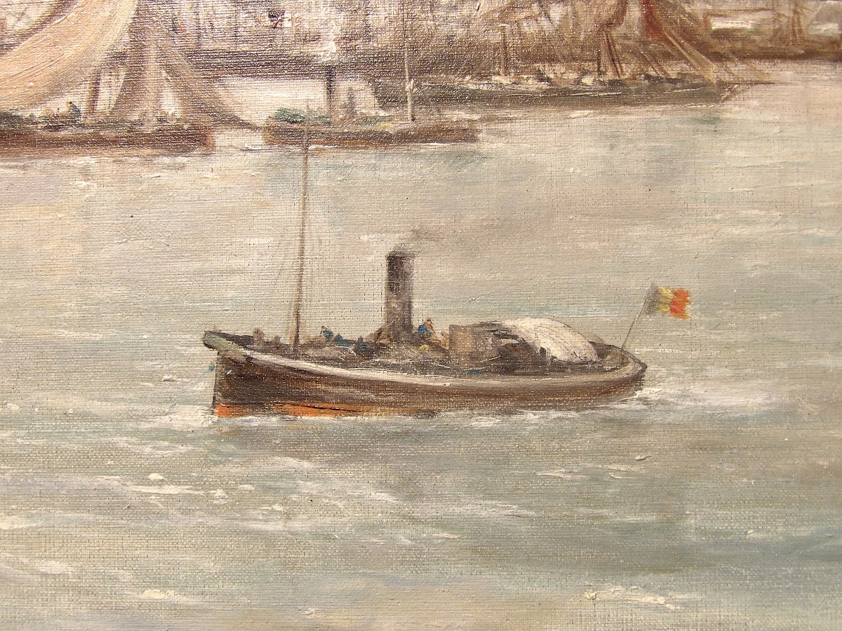 JEAN HILL – Tableau “Vue sur le port d’Anvers”-photo-3