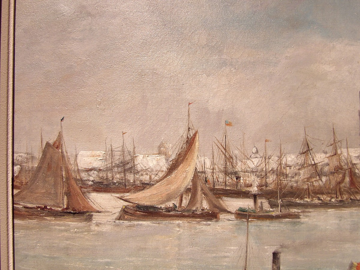 JEAN HILL – Tableau “Vue sur le port d’Anvers”-photo-1