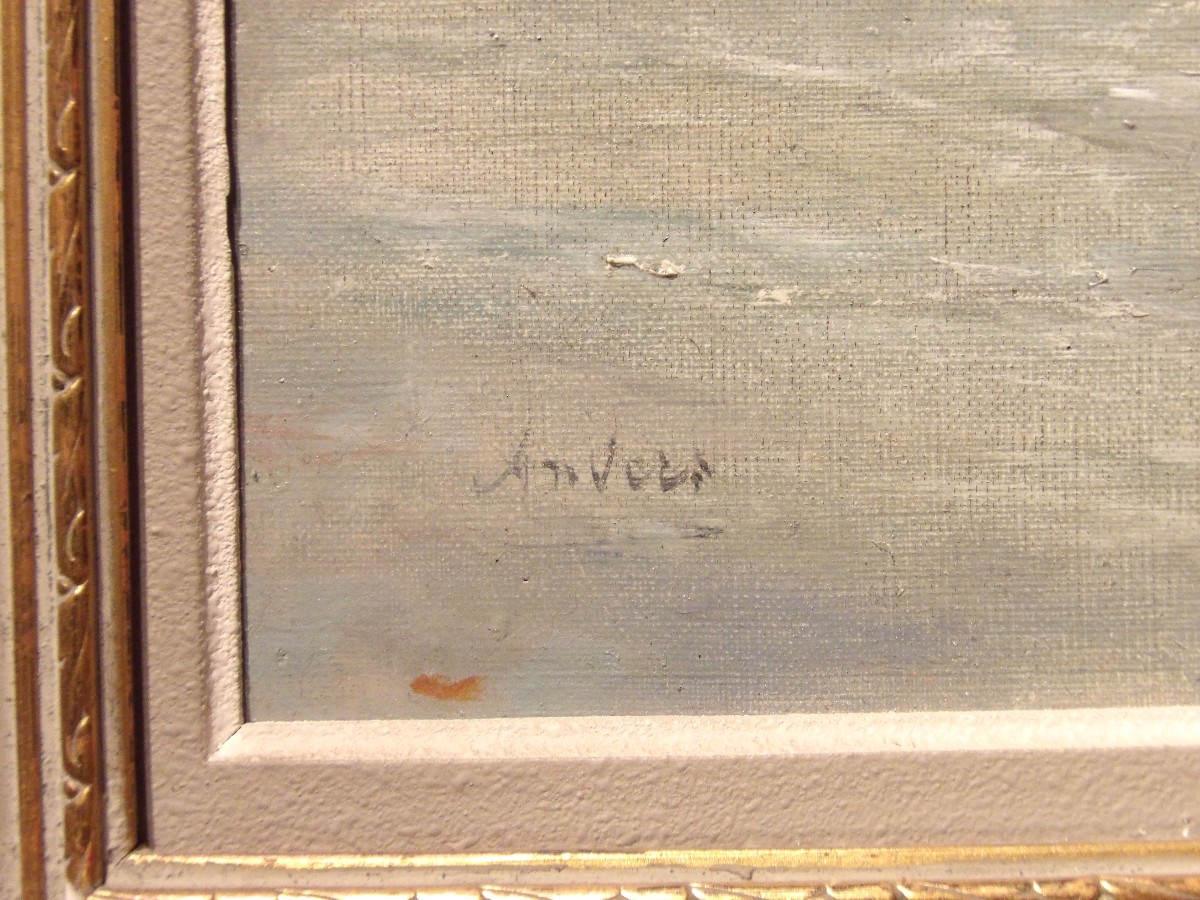 JEAN HILL – Tableau “Vue sur le port d’Anvers”-photo-5