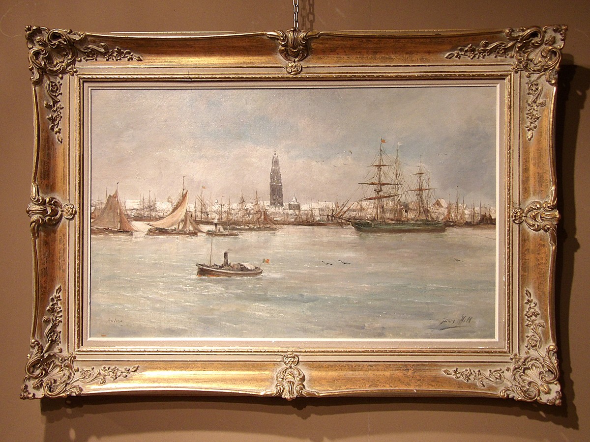 JEAN HILL – Tableau “Vue sur le port d’Anvers”