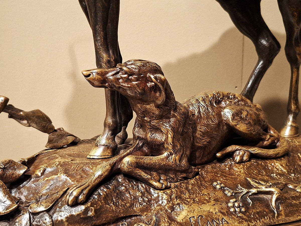 CANA LOUIS-EMILE – Bronze Cheval avec un Lévrier-photo-3