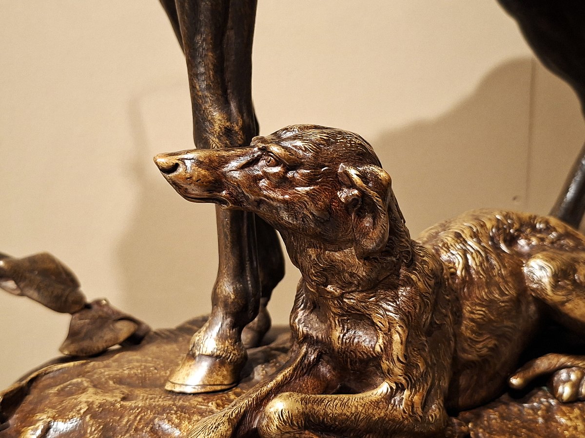 CANA LOUIS-EMILE – Bronze Cheval avec un Lévrier-photo-4