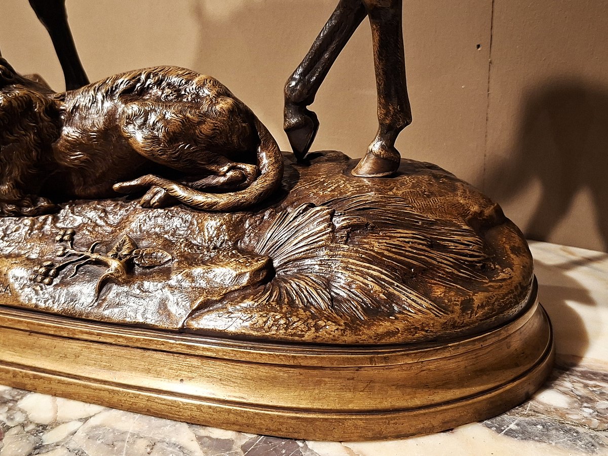 CANA LOUIS-EMILE – Bronze Cheval avec un Lévrier-photo-4
