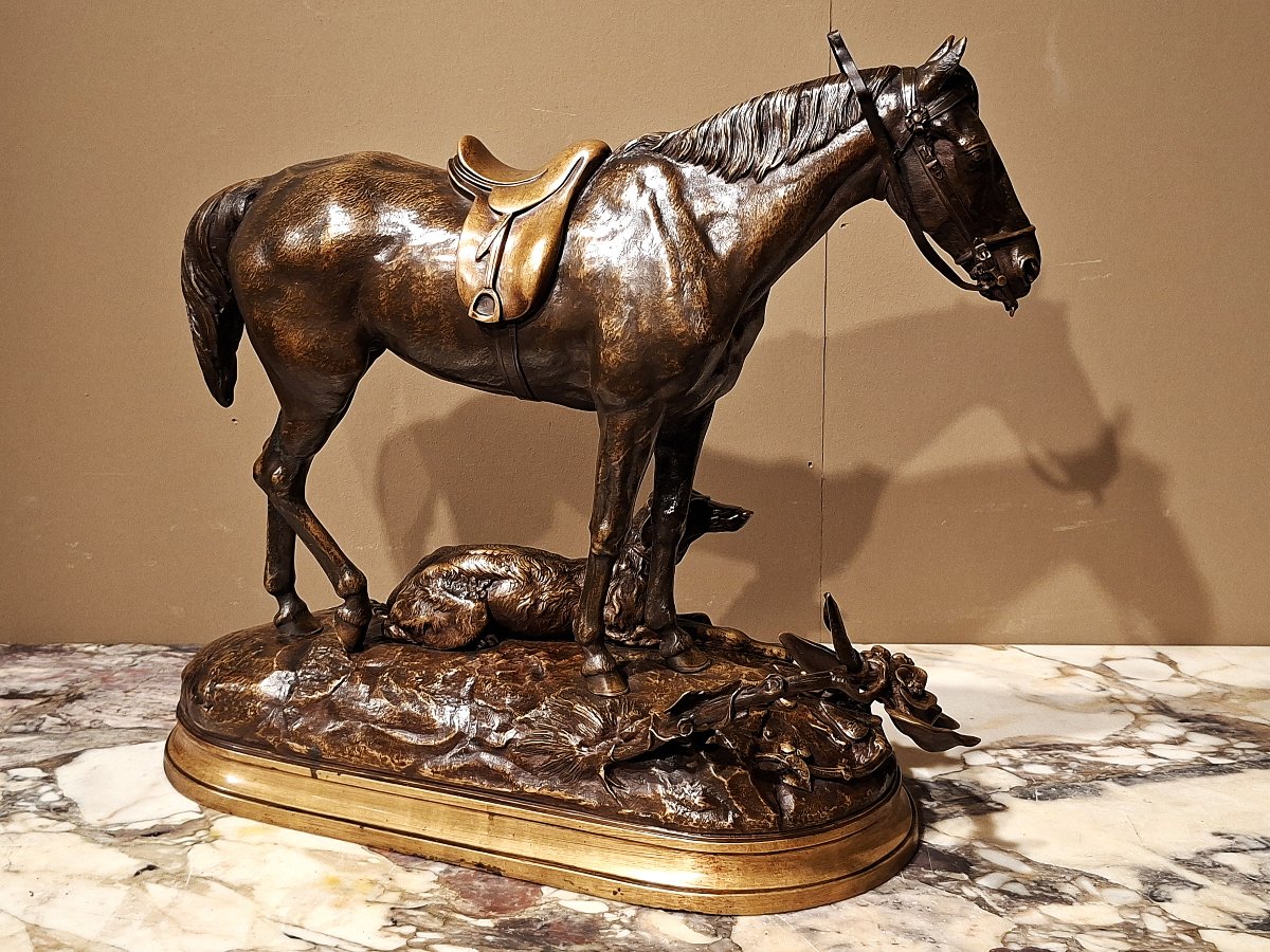 CANA LOUIS-EMILE – Bronze Cheval avec un Lévrier-photo-5