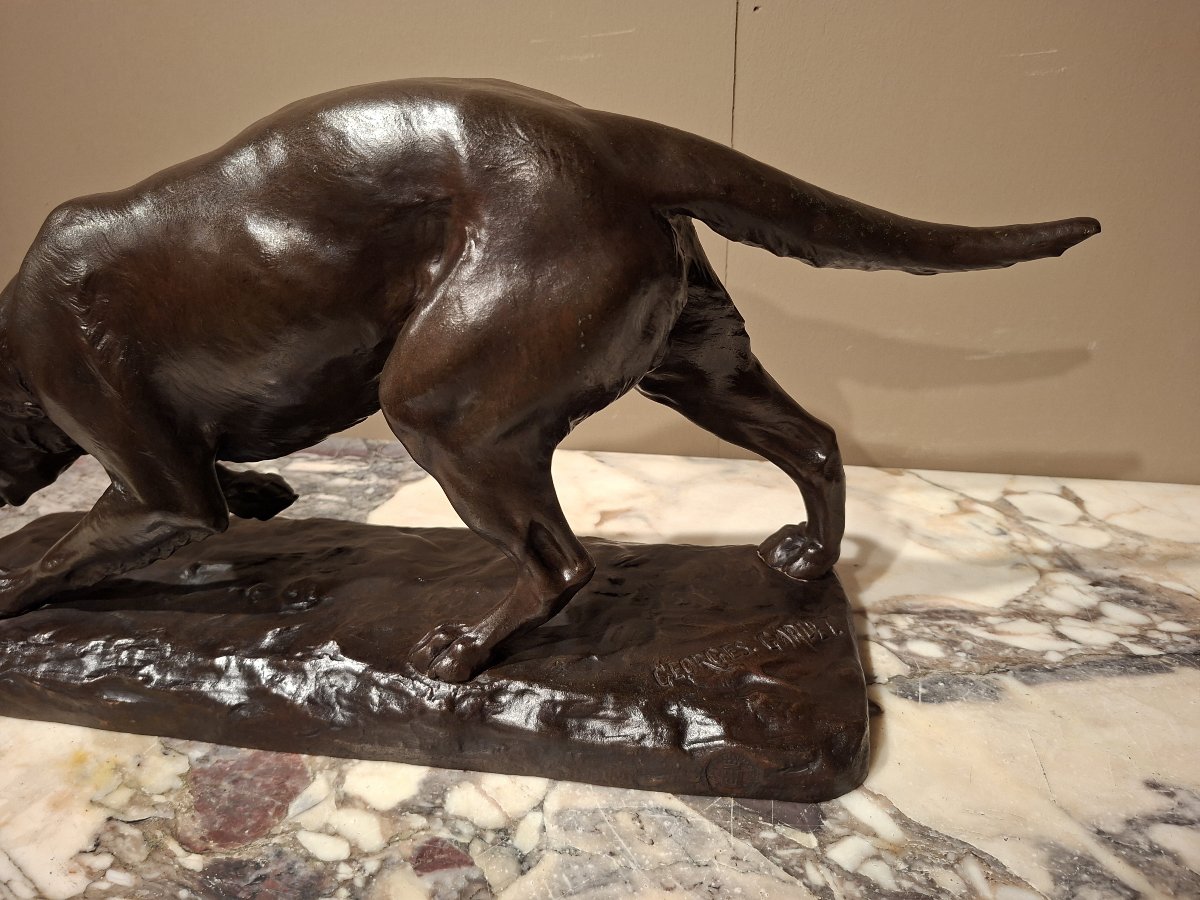 Georges Gardet - Bronze Sculpture Of A Pointing Dog-photo-5