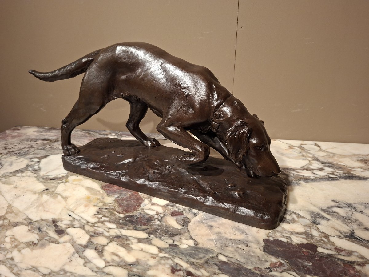 Georges Gardet - Bronze Sculpture Of A Pointing Dog