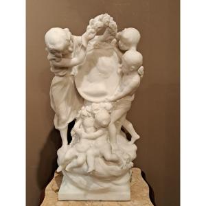 CHARLES SAMUEL - Sculpture en marbre de Carrare "Honneur à maman"