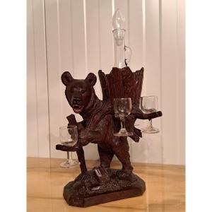 Sculpture/liquor Cellar Black Forest "bear Carrying Glasses"