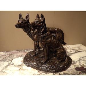 Albert Laplanche - Bronze - Pair Of Sheepdogs