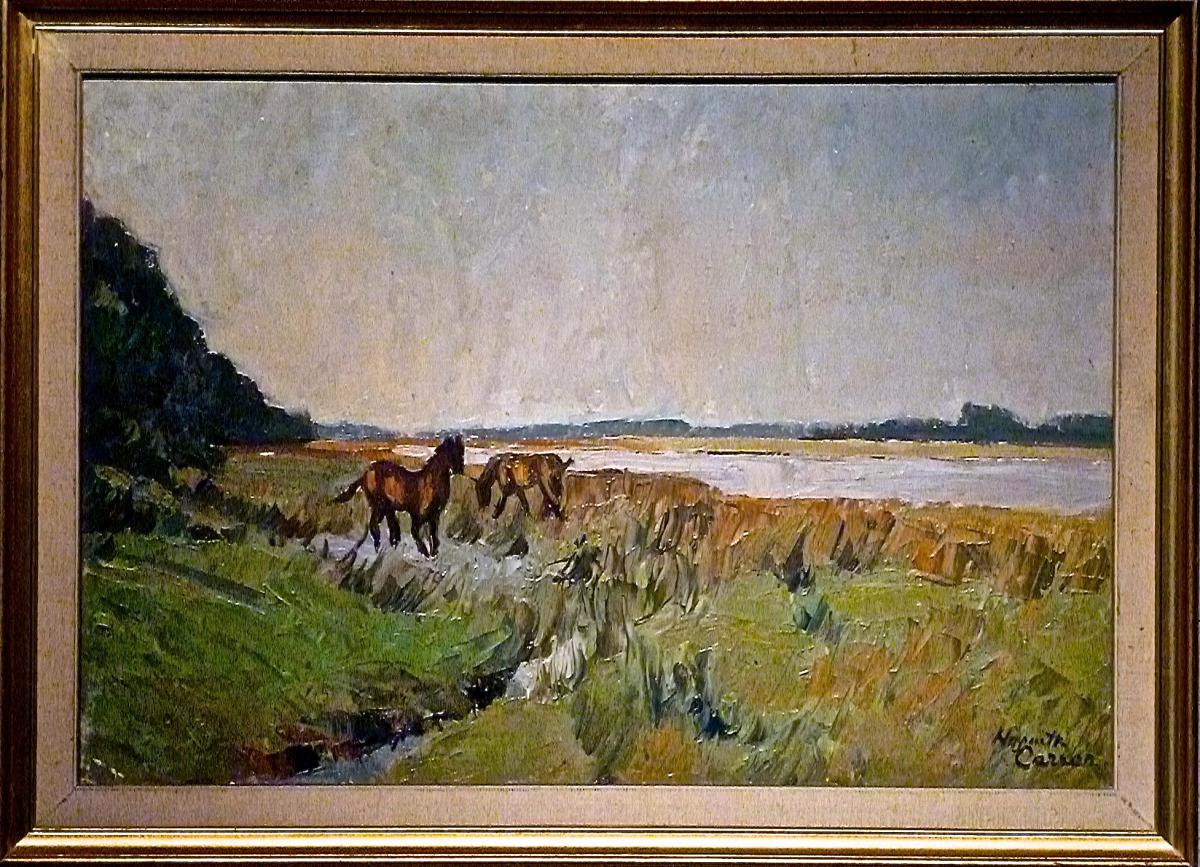 Chevaux au pré par Huguette CARRON (1900-1976)