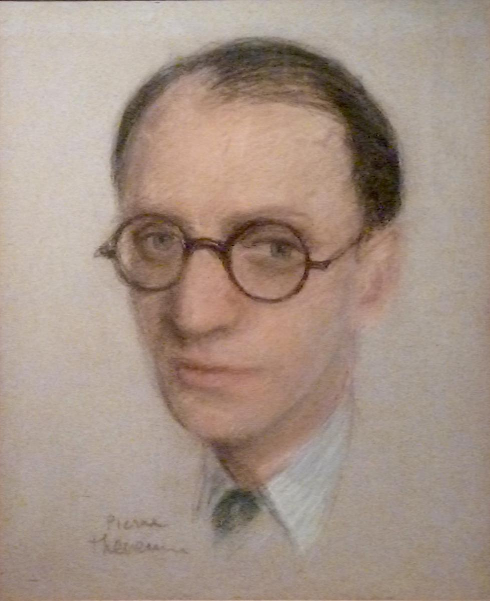 Homme aux LUNETTES RONDES pastel de Pierre THEVENIN (1905-1950)-photo-2