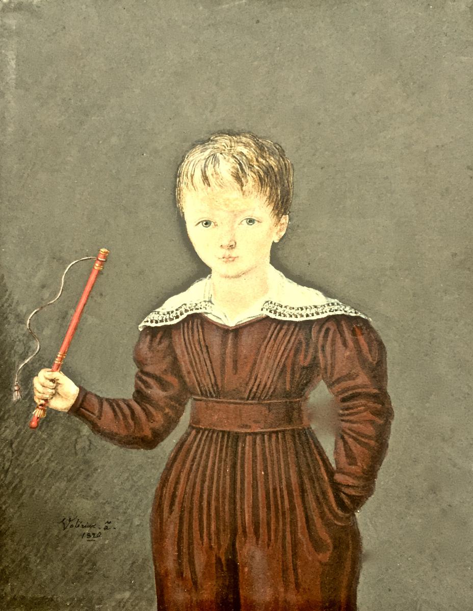 Young Boy And Whip - Gouache Early Twentieth-photo-2