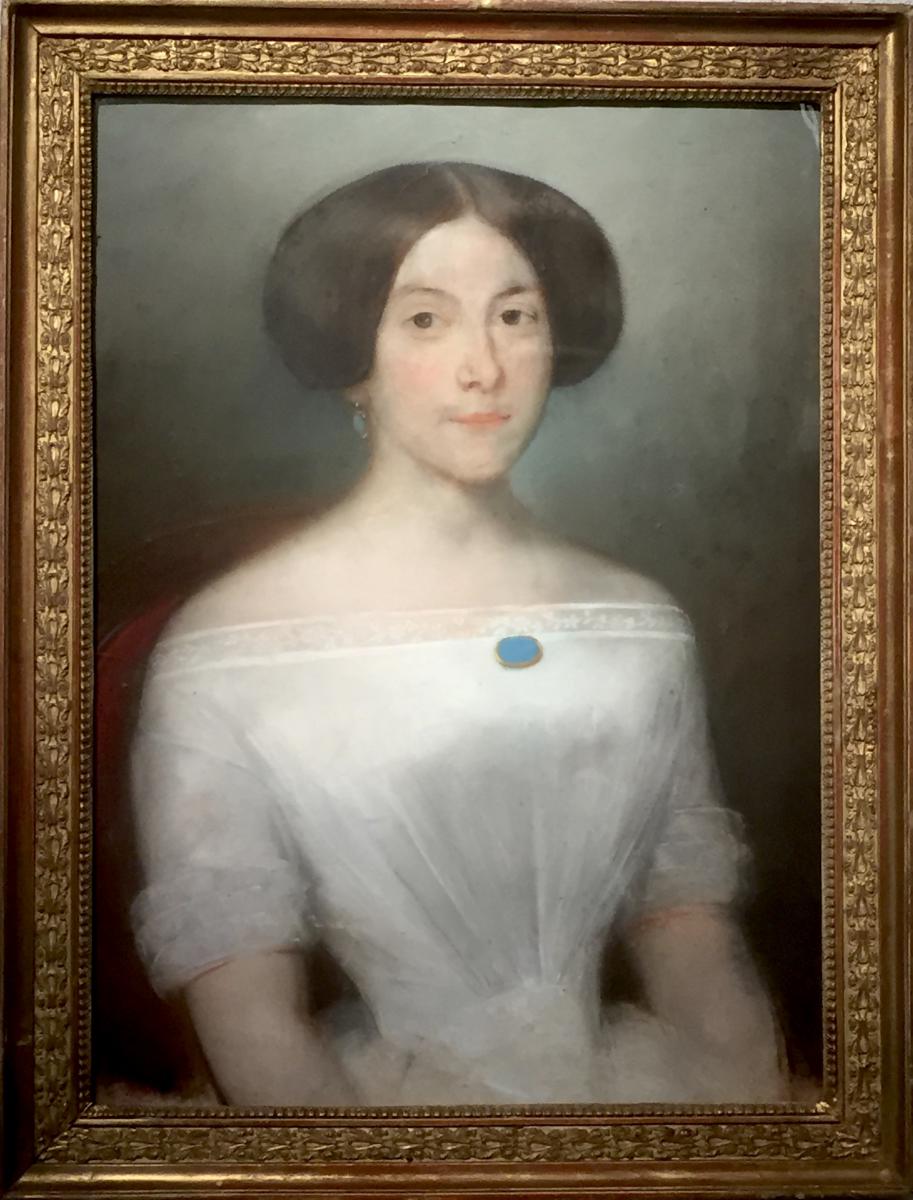 Years 1830 - Young Woman With Turquoise Pin - Not Signed