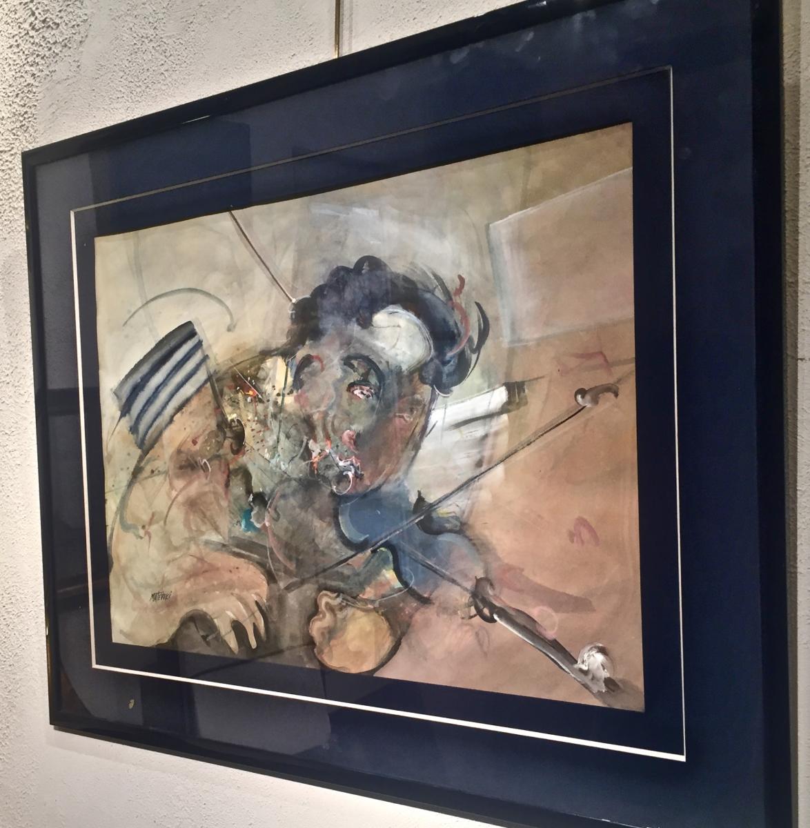 MATEVSKI (né en 1946) - Le VIOLONISTE - Grande aquarelle-photo-4