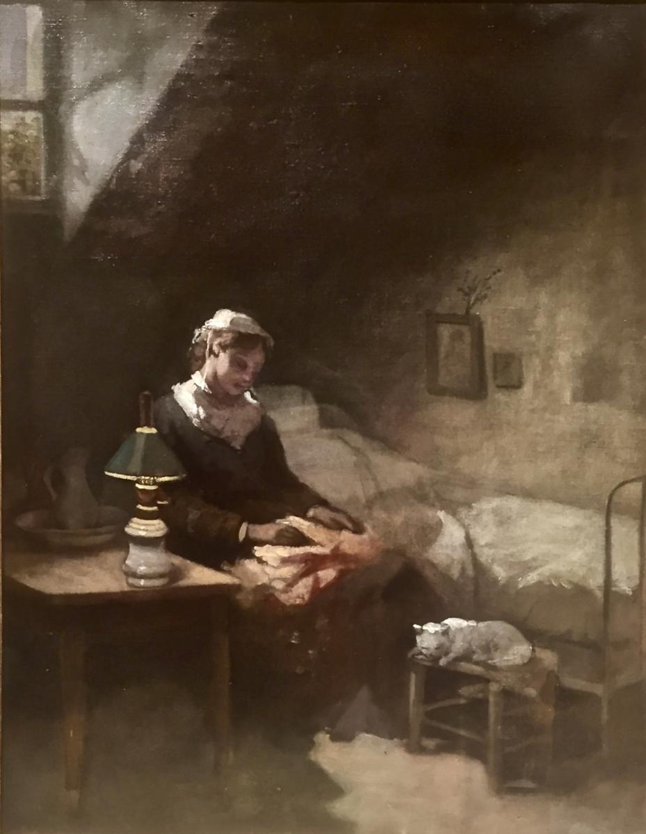 FEMME à l'OUVRAGE et CHAT au REPOS - XIX - Non signé
