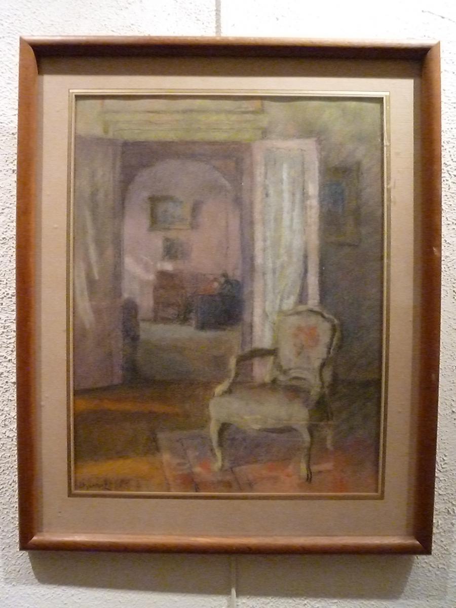 Intérieur d'appartement, au pastel, par LOUIS CHARRAT