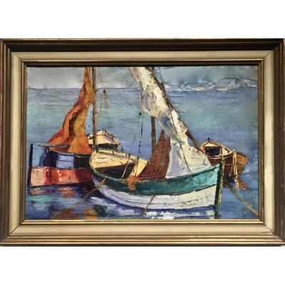 Fished Boats Moored - Early 20th Century - Unsigned