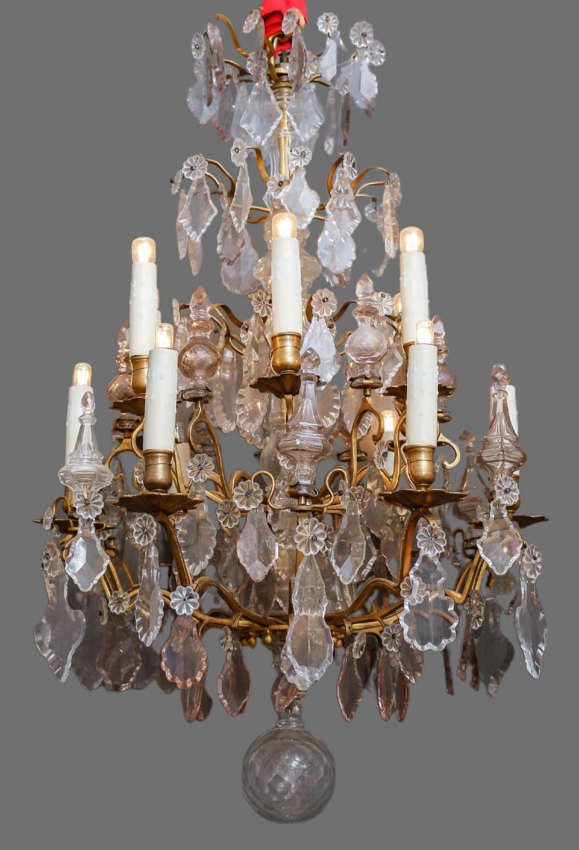 Lustre Cristal Et Bronze Vers 1840/1860-photo-2