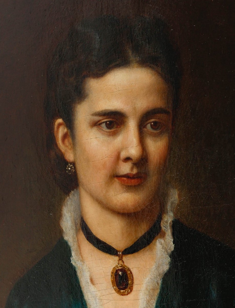 HST Hongrois Portrait De Jeune Femme Au Pendentif -photo-3