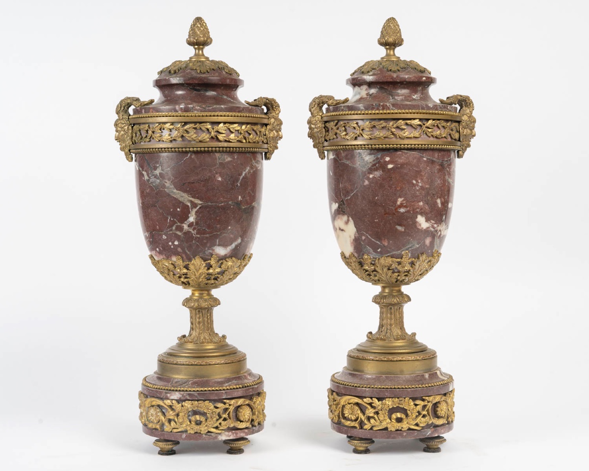 Pair Of Marble And Bronze Cassolettes 