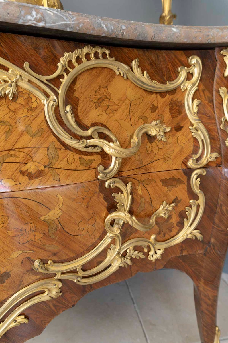 Commode marqueterie et bronze XIX-photo-2