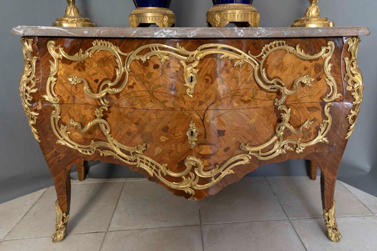 Commode marqueterie et bronze XIX-photo-3