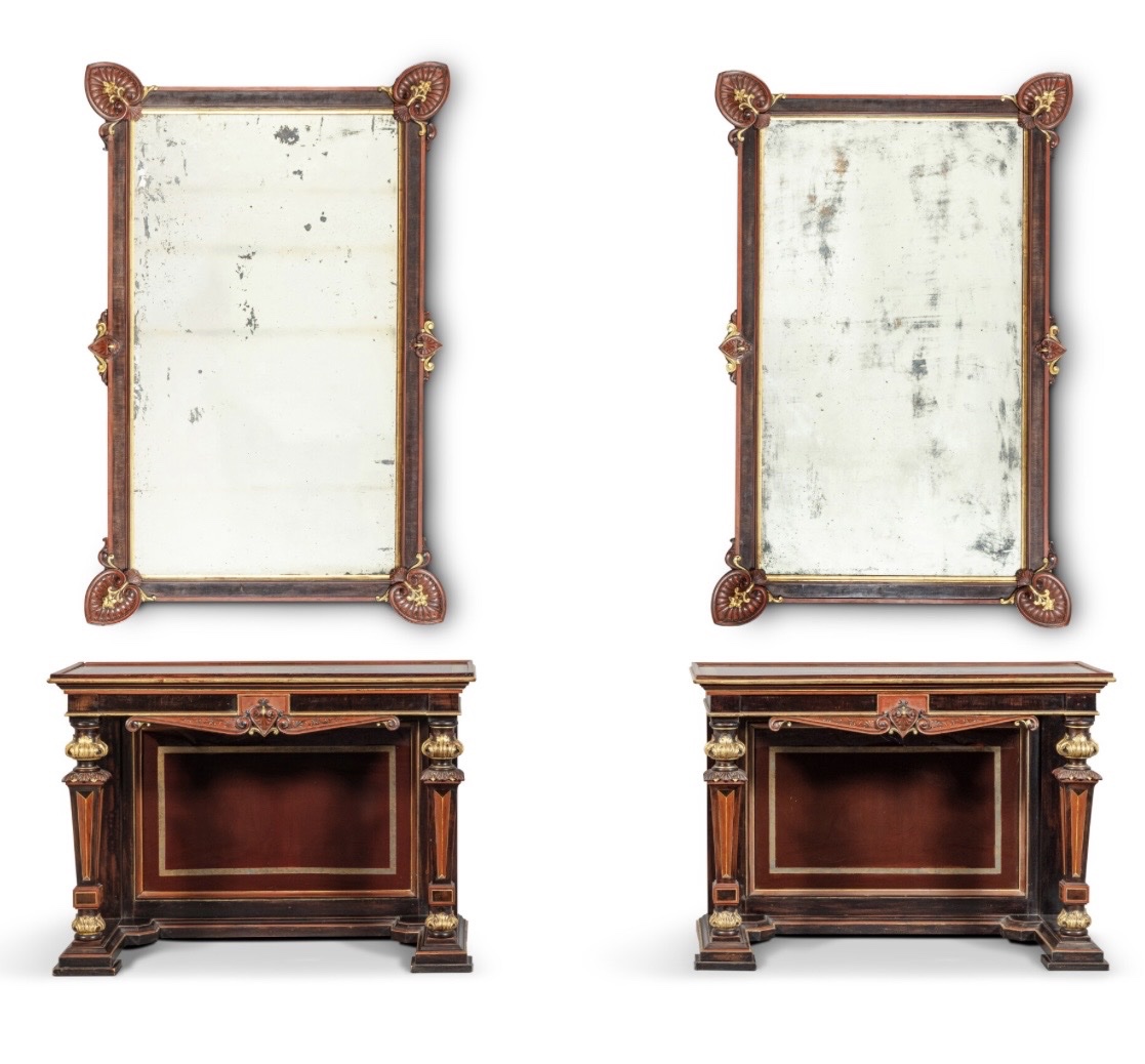 Pair Of 19th-century Naples Side Tables And Mirrors-photo-2