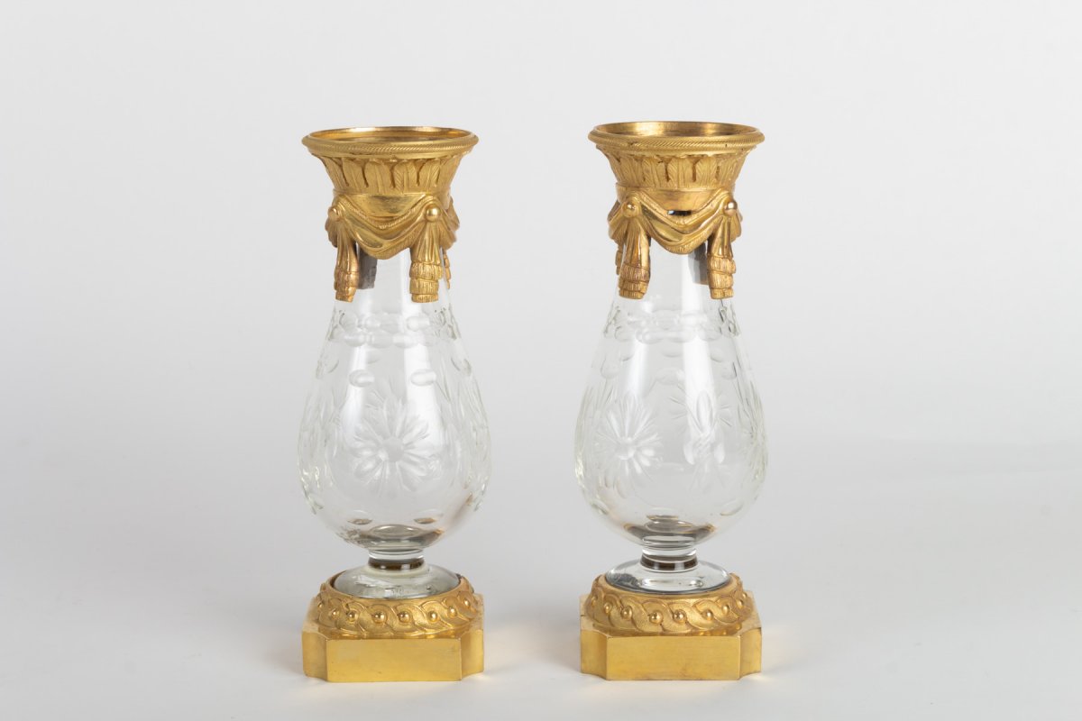 Pair Of Crystal And Bronze Vases-photo-2