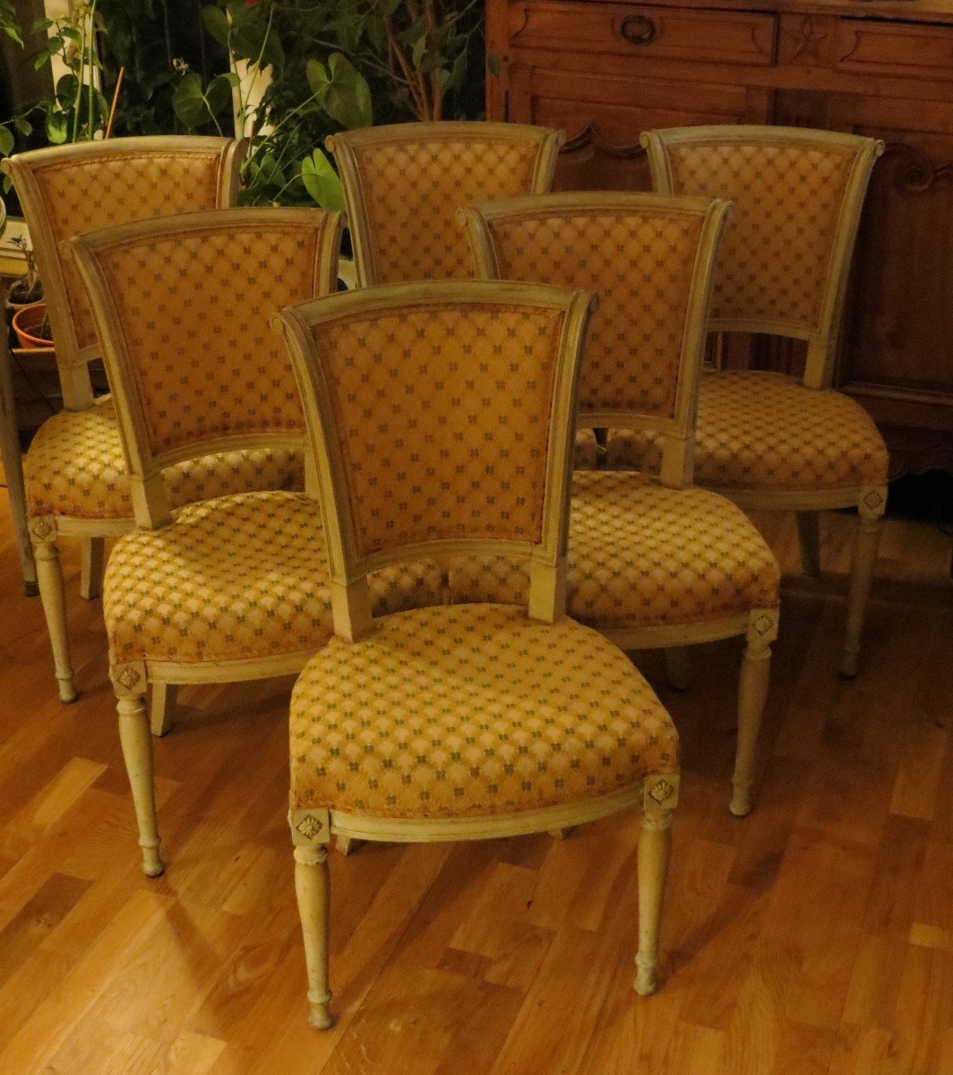 Suite Of 6 Lacquered Wood Chairs Directoire Style