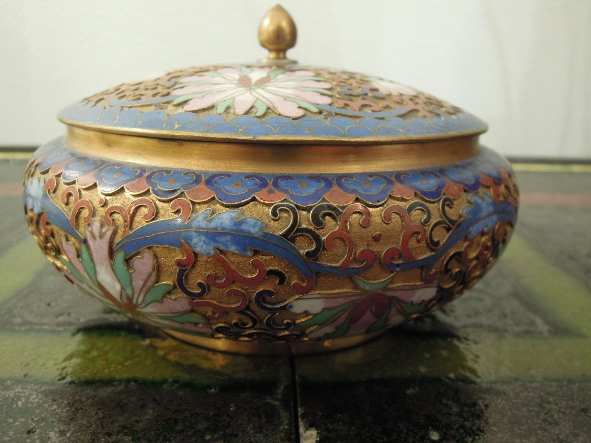 Bonbonnière ou pot à couvercle en émail cloisonné, Chine Fin XIXe-photo-6