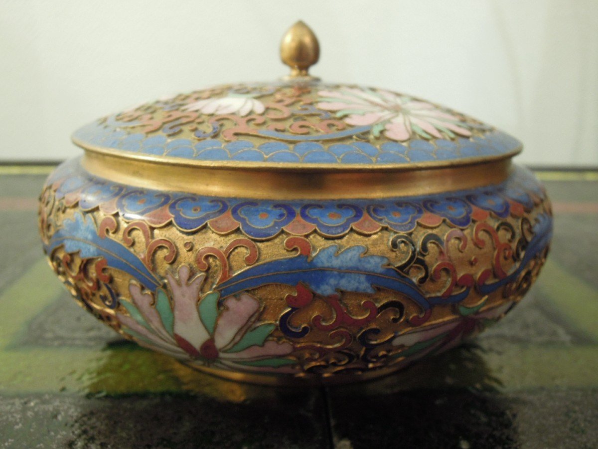 Bonbonnière ou pot à couvercle en émail cloisonné, Chine Fin XIXe-photo-7