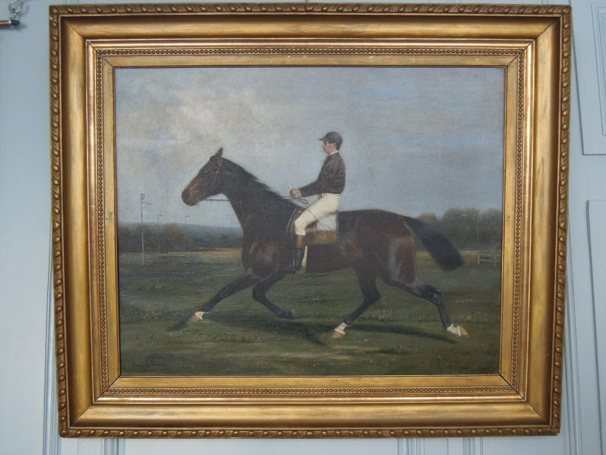 Tableau de cheval au trot et son cavalier par Paul Le More-photo-2