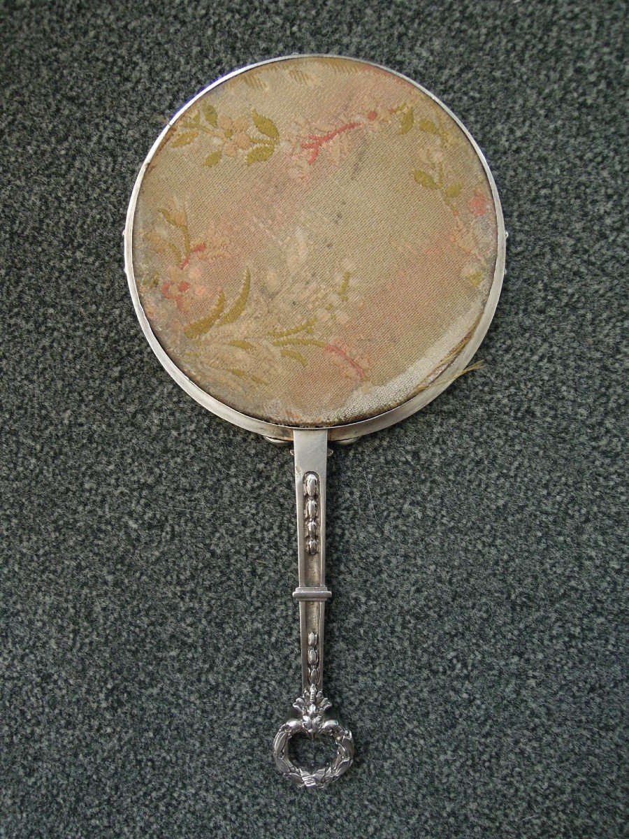 Small Hand-faced Beveled Mirror In Solid Silver Louis XVI Style Minerva-photo-2