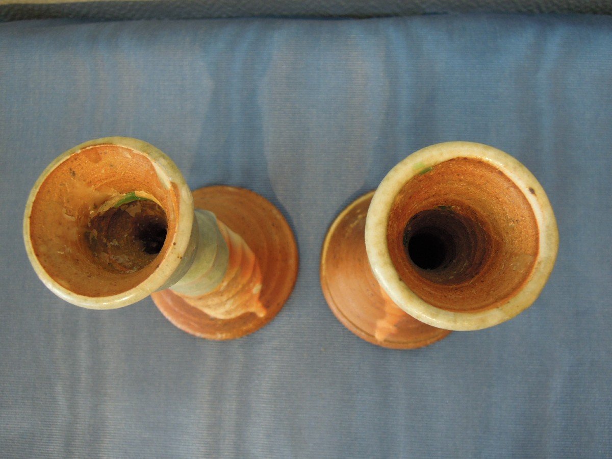 La Borne Ceramics: Pair Of Sandstone Candlesticks By Steen Kepp-photo-3