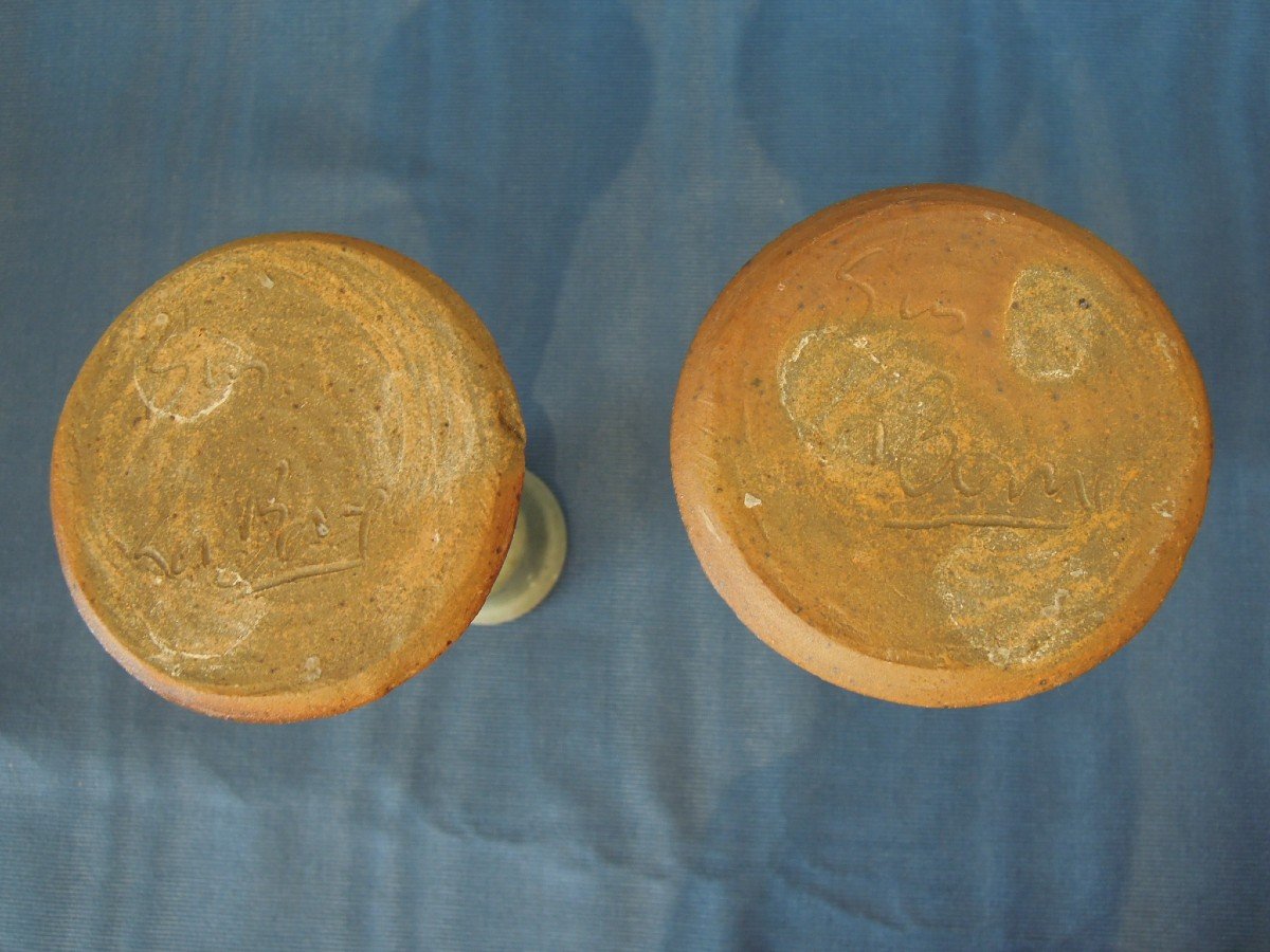 La Borne Ceramics: Pair Of Sandstone Candlesticks By Steen Kepp-photo-4